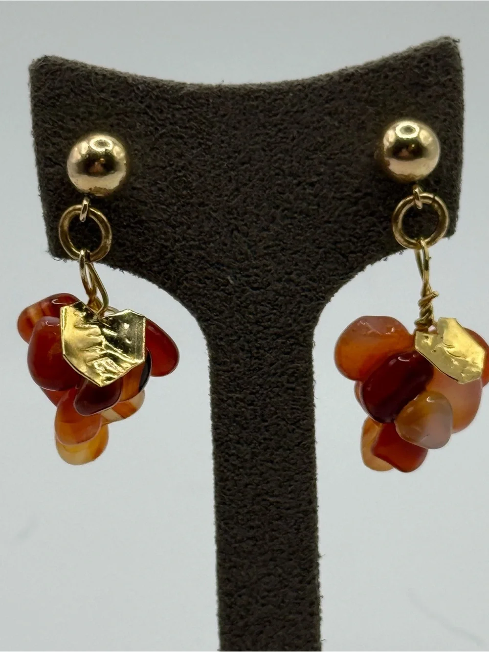 Gold-Tone Red Orange carnelian Cluster Drop Earrings